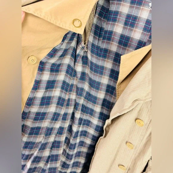 Free People We The Free RuggedDouble Breasted Plaid Linned Tan Trench Coat